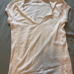 FREE PEOPLE TOP We The Free Cream Short Sleeve V-Neck Tee